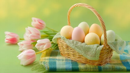 nestled,basket,lay,easter,eggs,tradition,pastel,celebration,holiday,seasonal,decoration,spring,craft,bloom,life,festive,flat,colorful,flowers,still