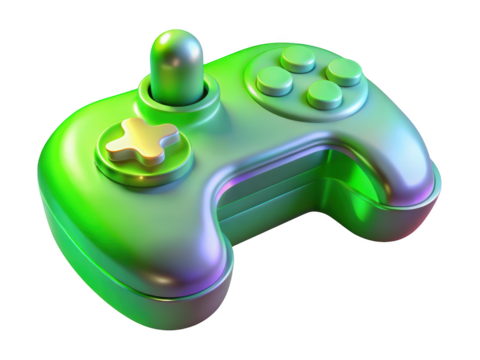 Stylized green gaming console controller joystick rendered detail rich design3d illustration isolated on transparent background