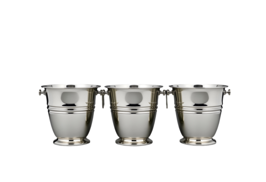 Three stainless steel champagne buckets, silver finish