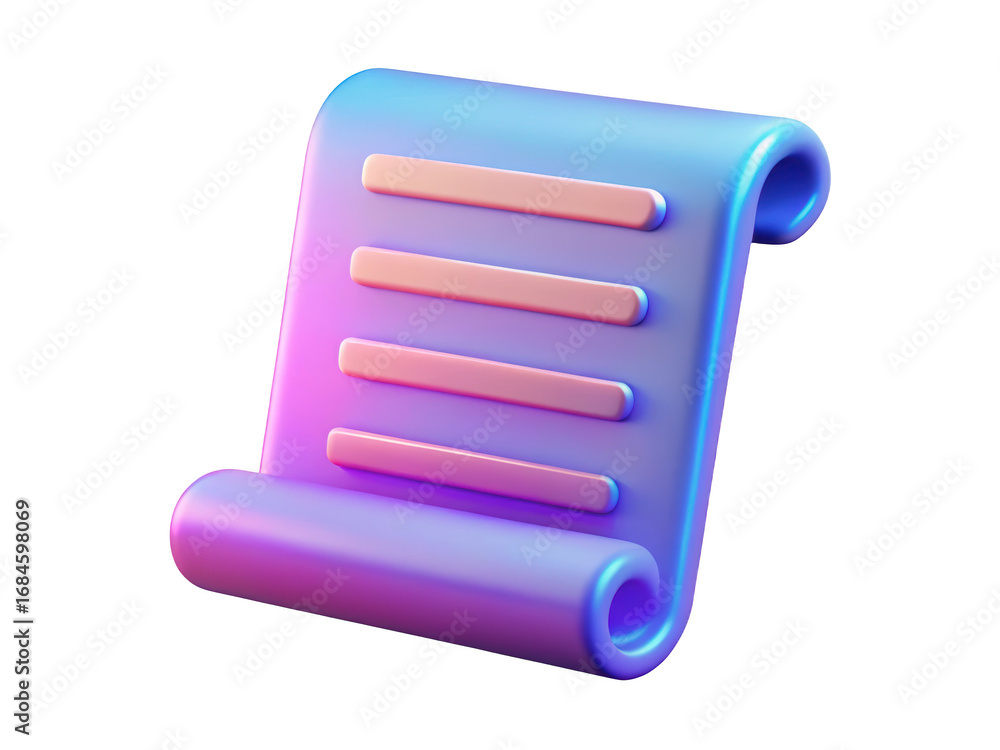 Poster stylized scroll icon rendering in blue and purple tones 3d illustration isolated on transparent back