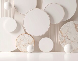 Biała ściana z kolistymi, trójwymiarowymi elementami