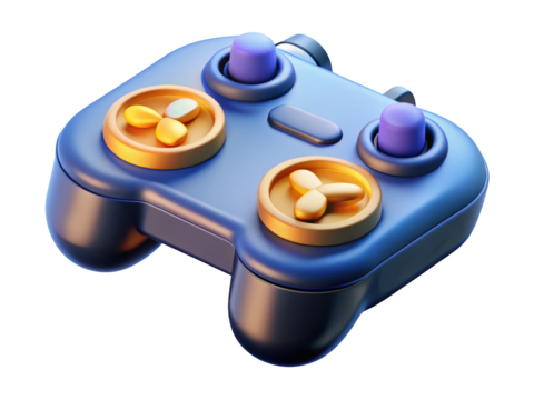 Stylized video game controller with unique color palette for gaming concepts 3d illustration isolated on transparent background - Powered by Adobe