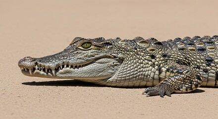 Fototapeta premium Crocodile Lying on Sandy Surface in Natural Environment