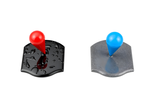 Two 3D Push Pins with Shadows on Transparent Background