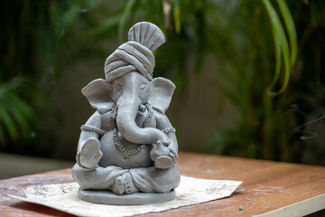 Eco friendly Ganesh Ganpati idol or murti, home made. 