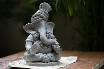 Eco friendly Ganesh Ganpati idol or murti, home made. 