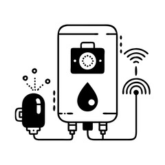 Smart water heater with wireless connection and temperature sensor icon