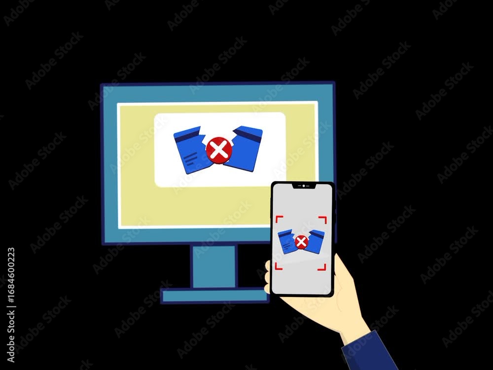 Aufkleber payment failed or error notification animation on smartphone and computer screen. digital alert mess