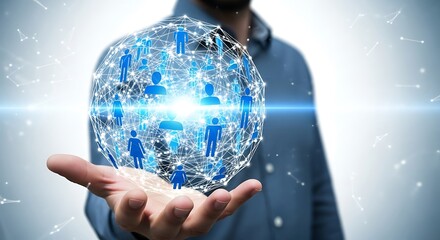 Social network sphere held in hand symbolizes global connections and community outreach success