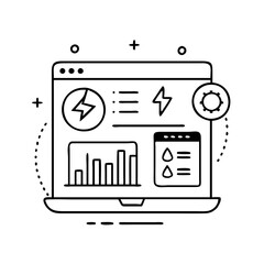 Obraz premium Laptop displaying data analytics and lightning bolt icon