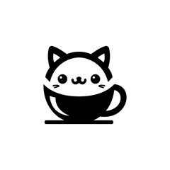 Cute kawaii vector illustration of a smiling cat character inside a coffee cup