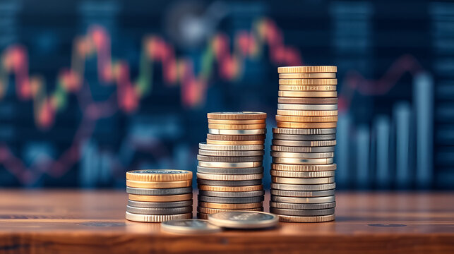 Business finance and investment concept, Capital gain world money economic growth. coin stack financial graph chart, market report on cash currency concept... - Powered by Adobe