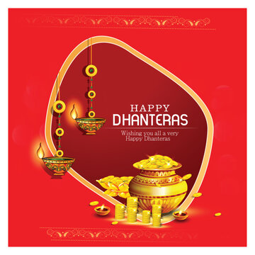 innovative abstract, banner or poster for Dhanteras with Goddess Maa Lakshmi / with Gold coin in pot for Indian dhanteras and diwali festival celebration