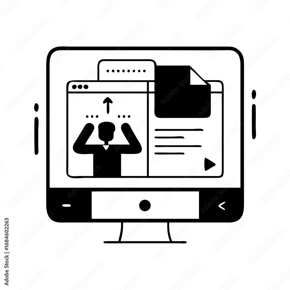 Poster online learning concept with computer screen displaying educational content icon