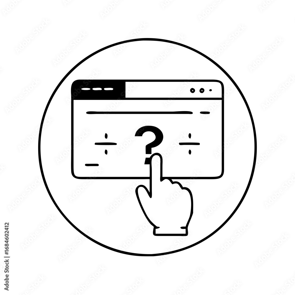 Poster finger pointing at question mark on computer screen icon