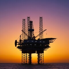 Obraz premium Powering Progress: Offshore Oil Rig at Sunset for Energy Industry and Investment Opportunities, Driving Global Economy and Sustainable Growth