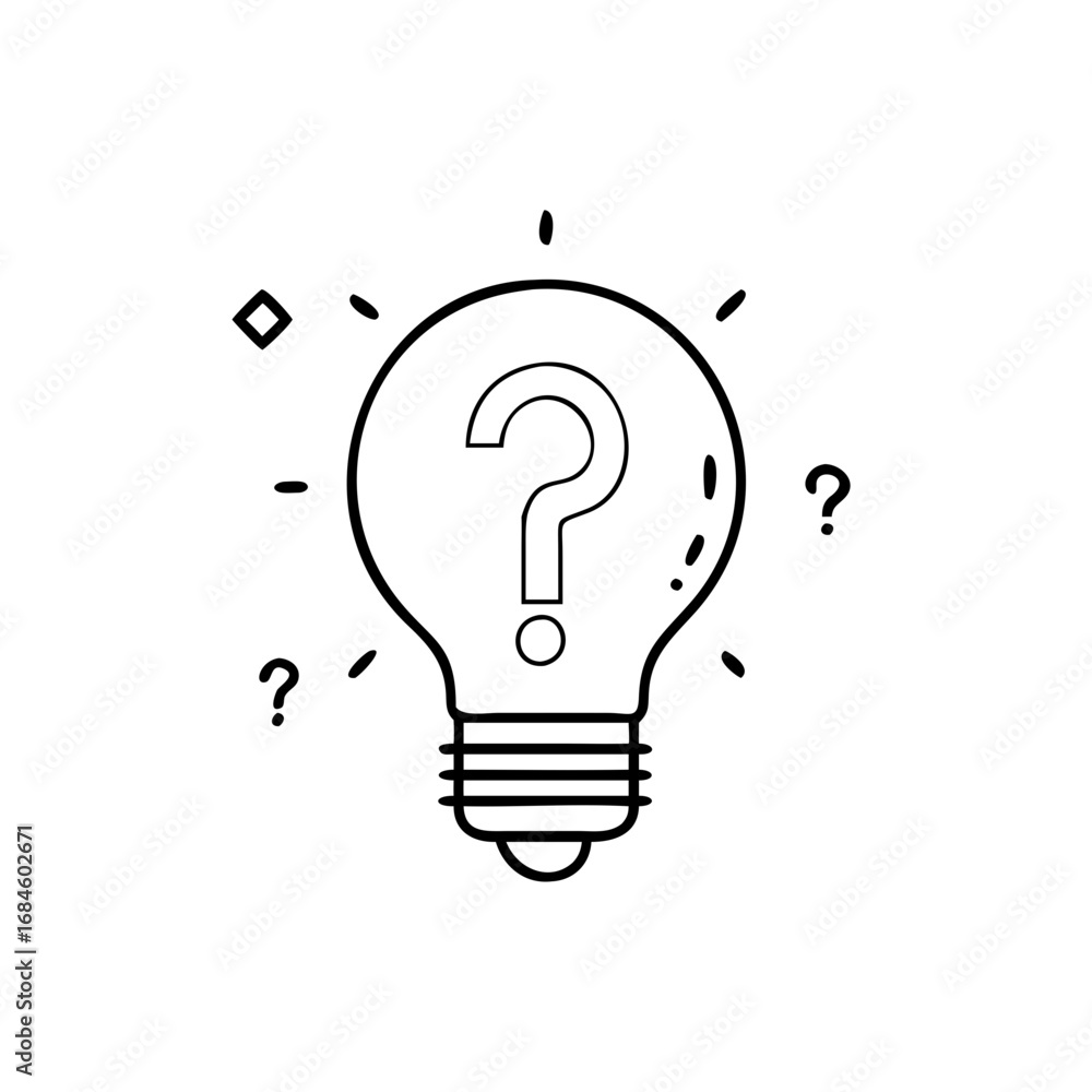 Aufkleber outline of a light bulb with a question mark inside, symbolizing a question or idea icon