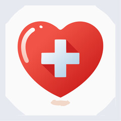 Obraz premium Heart Health Icon Red Heart with White Cross Symbol for Healthcare and Wellness