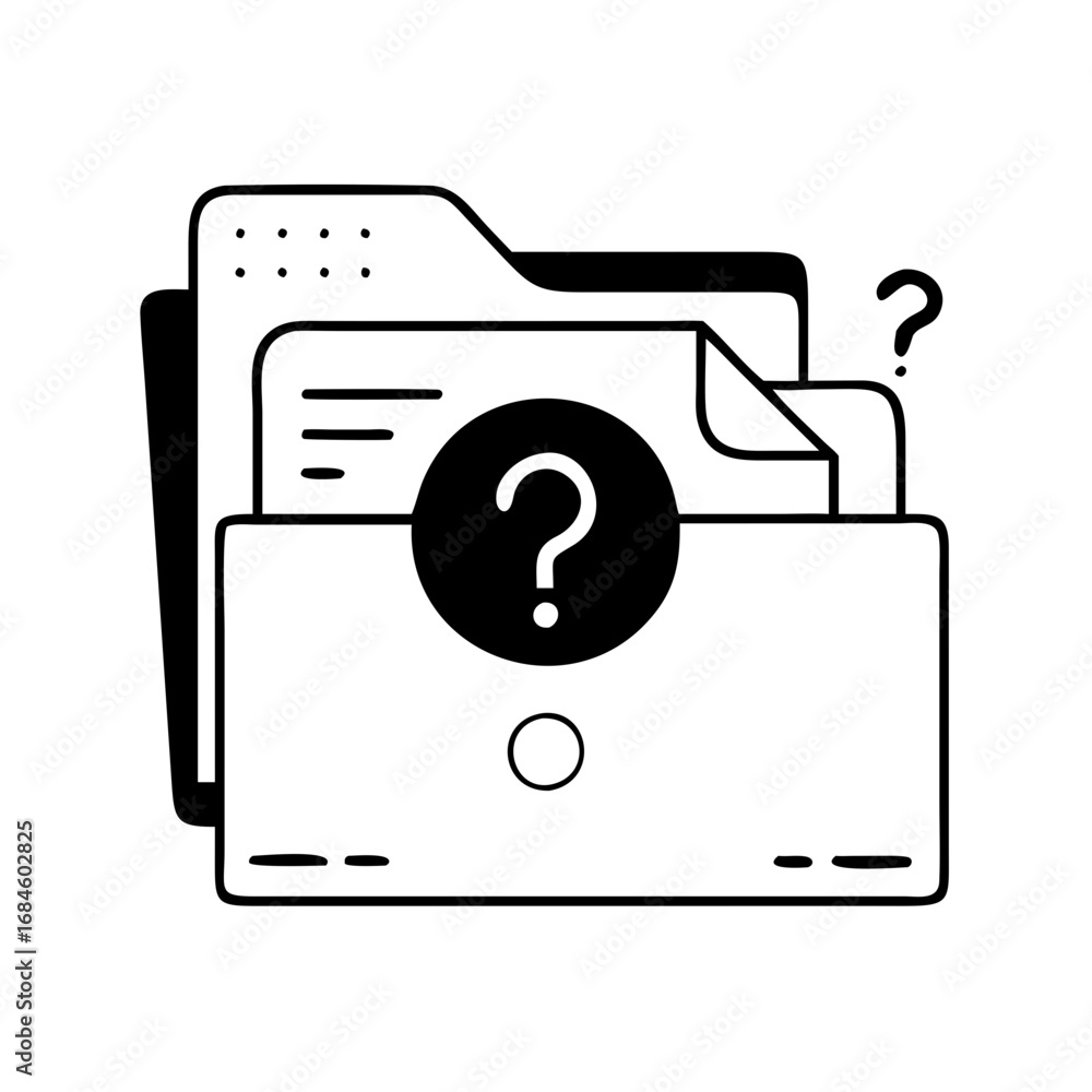 Poster folder with documents and a question mark icon