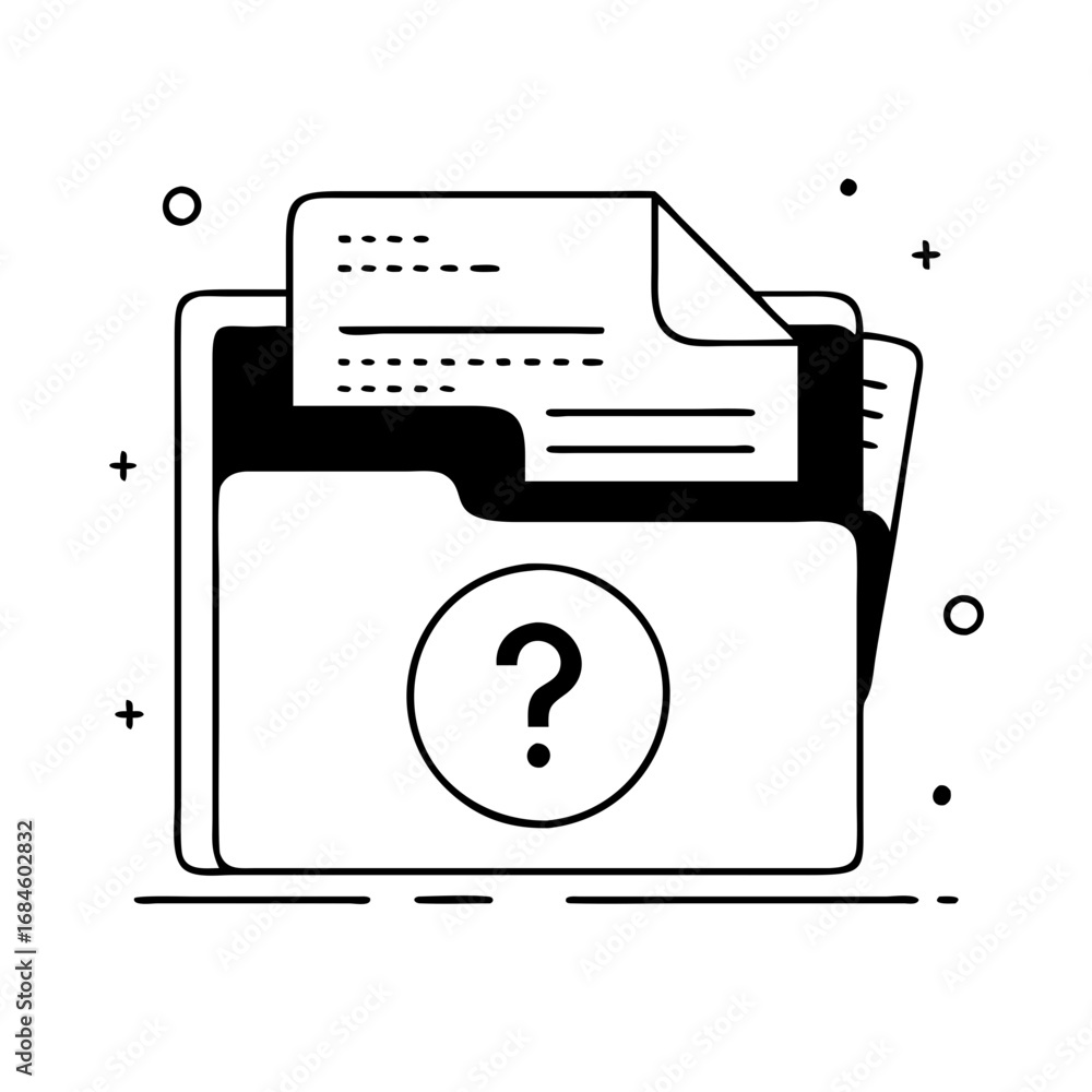 Poster folder with documents and a question mark icon