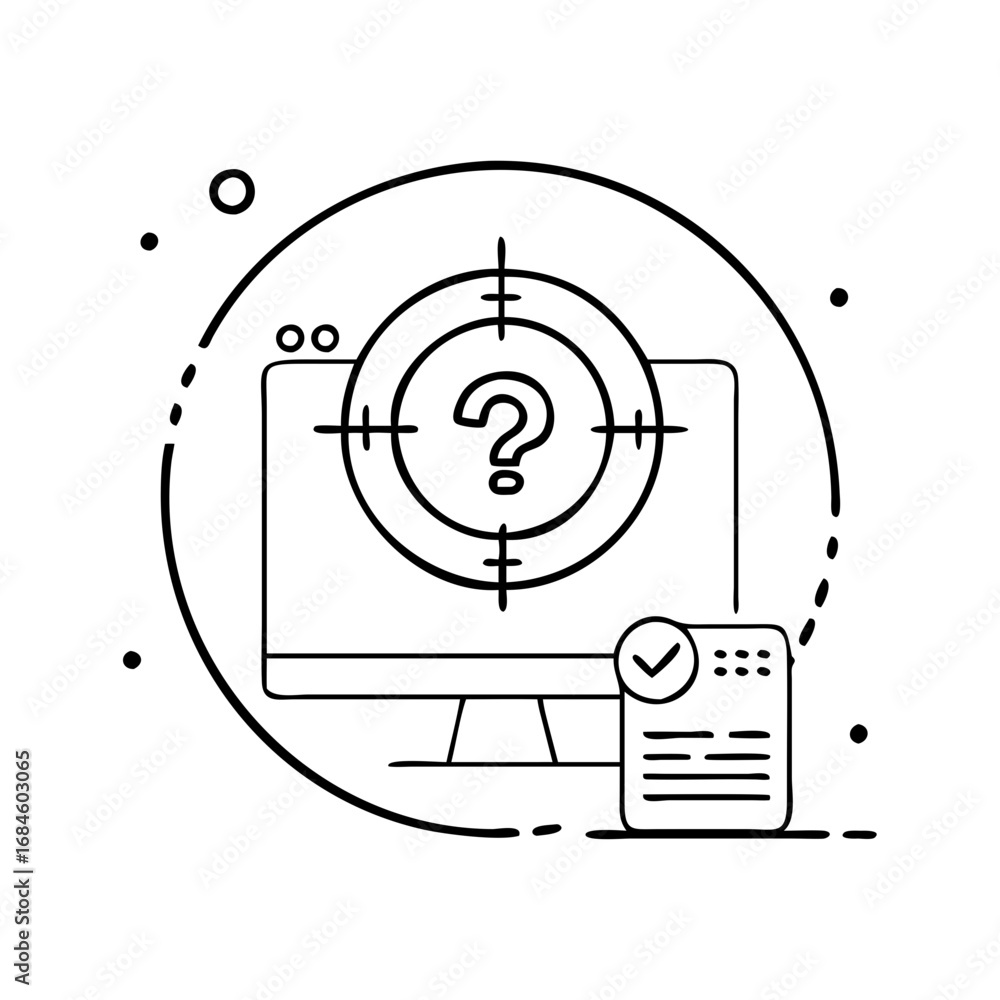 Poster computer screen with target and question mark icon
