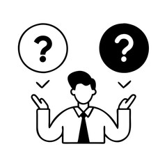 Man with question marks above his head, indicating indecision or confusion icon
