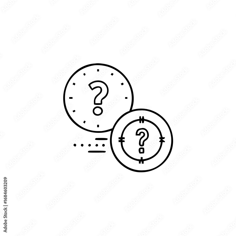Poster two circles with question marks and a clock element icon