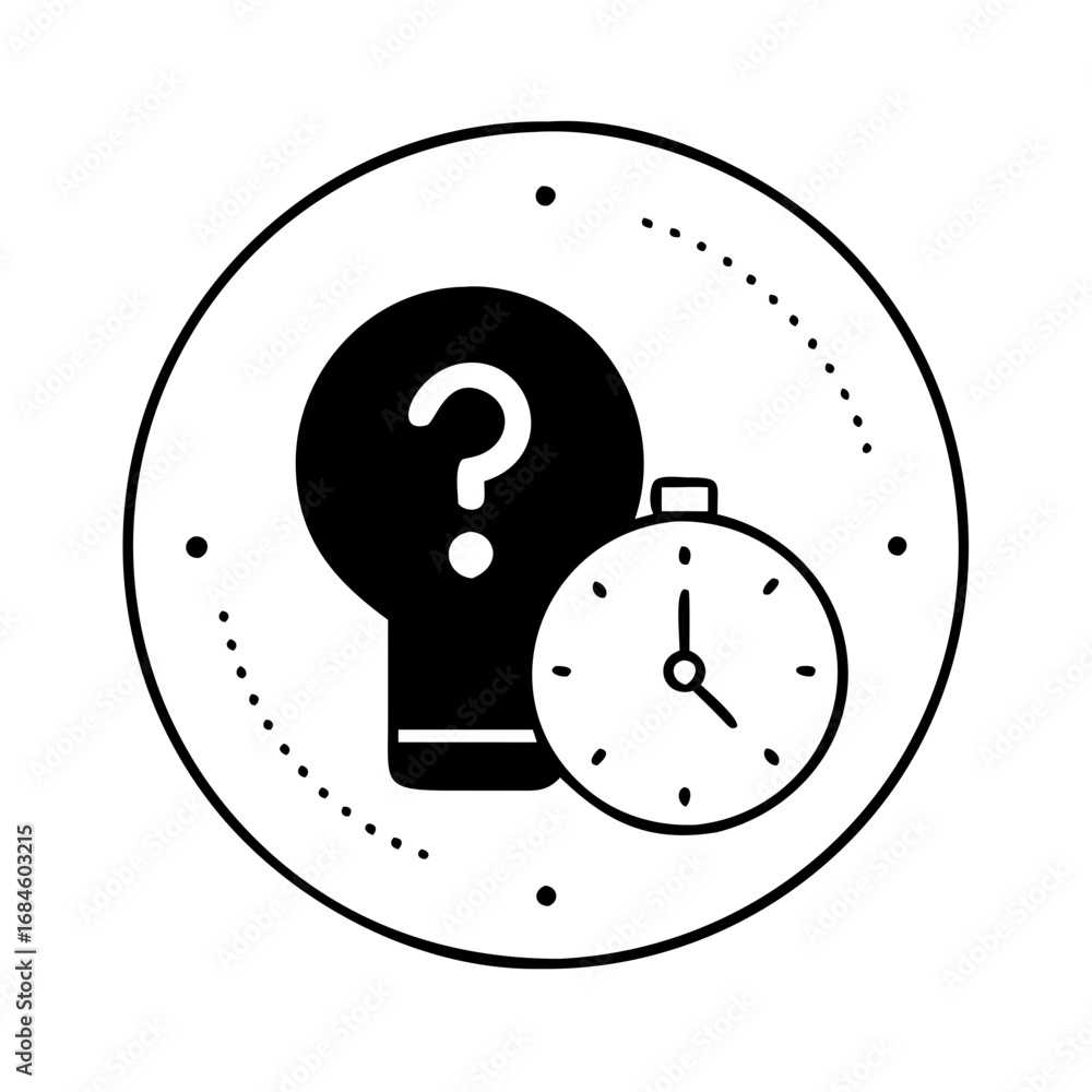 Poster question mark inside a lightbulb with a clock icon