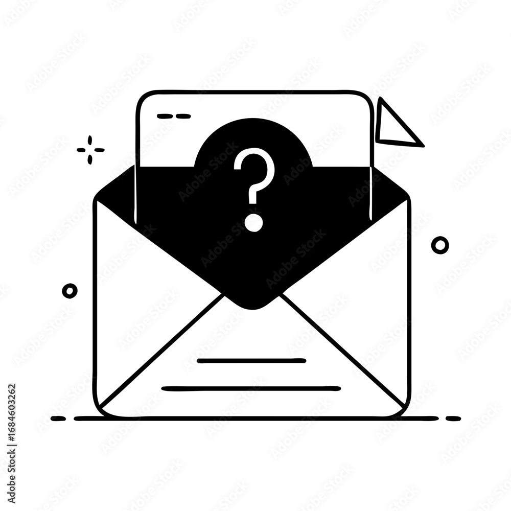 Poster stylized outline of an open envelope with a document and question mark icon