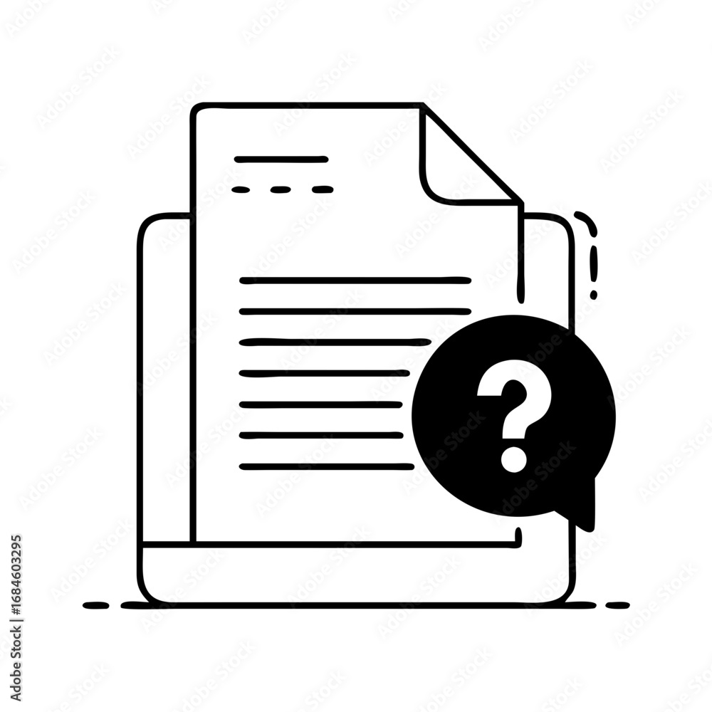 Aufkleber question mark icon on a document, representing a query or uncertainty about information icon