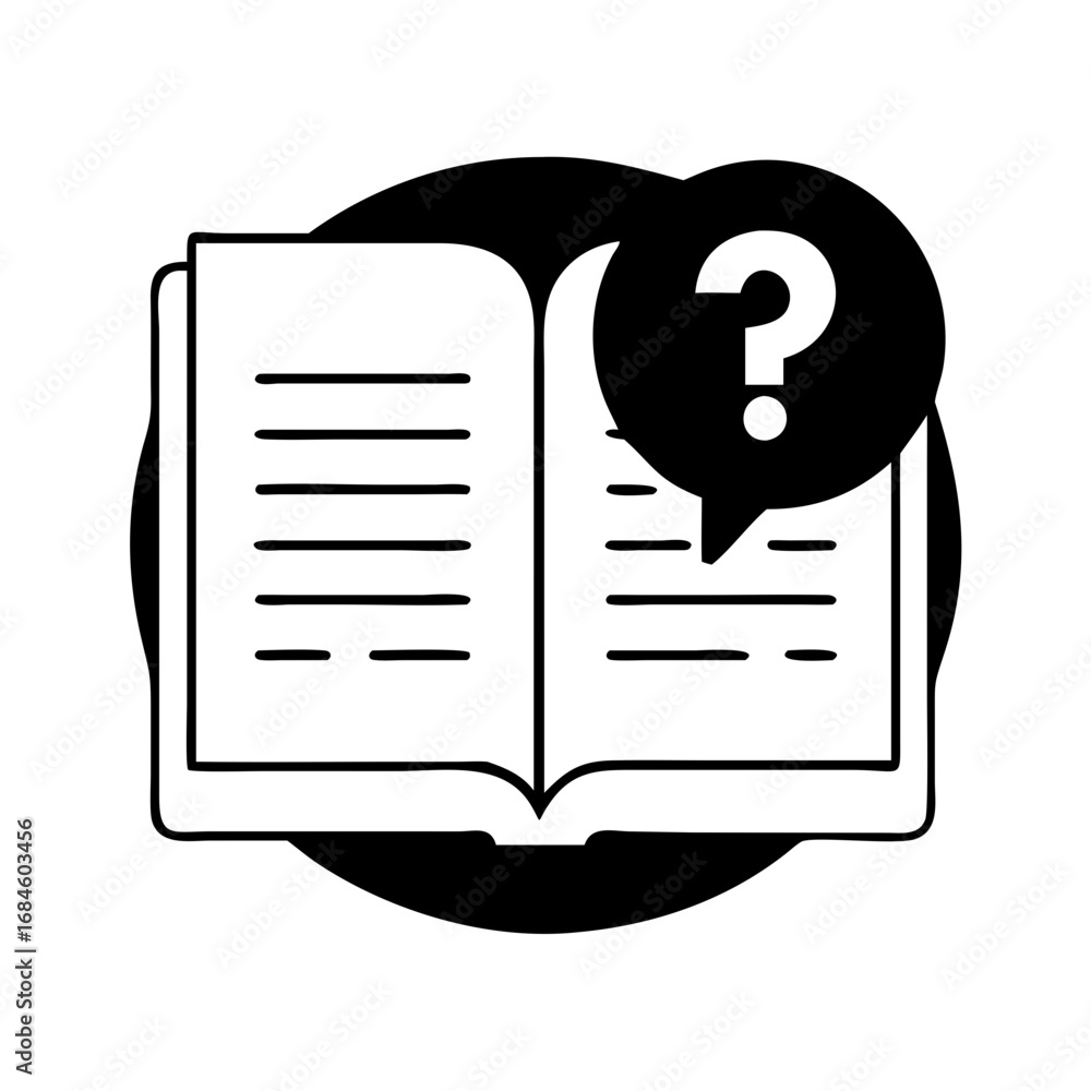 Poster open book with question mark in speech bubble icon