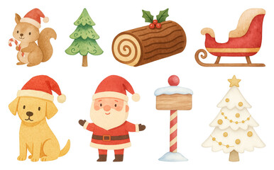 Fototapeta premium PNG Festive Christmas cartoon elements, element set on transparent background