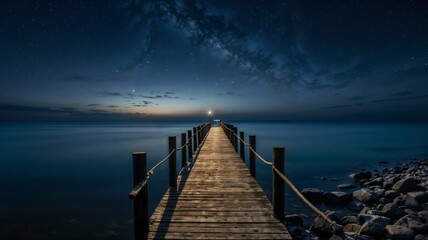 Fototapeta premium Wooden pier at night