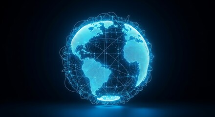 Global network connections illuminate a digital world map, vibrant futuristic technology concept