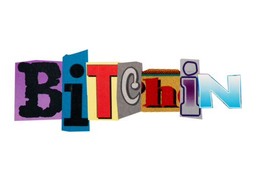 Ransom word "bitchin" from printout magazine cutout, collage element for graphic design isolated on transparent background