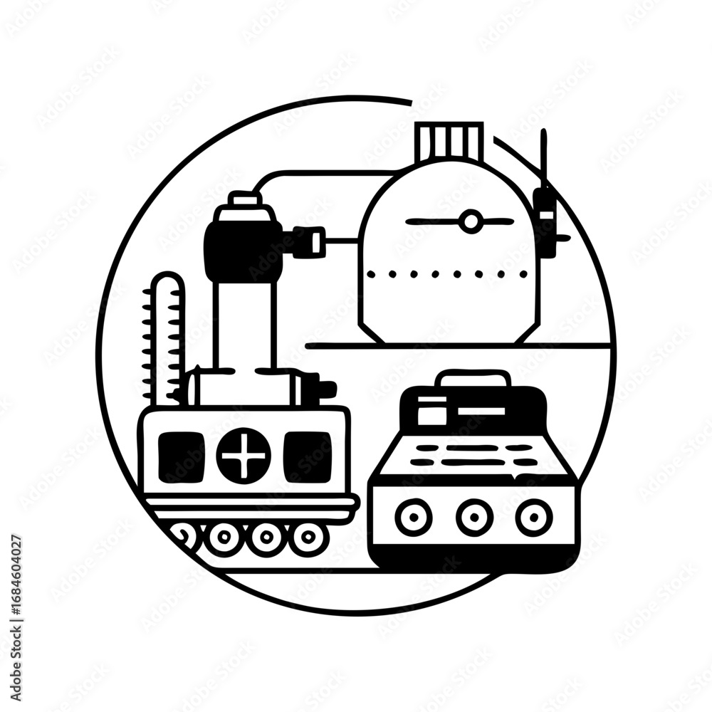 Poster abstract technological concept with interconnected components and circular frame icon
