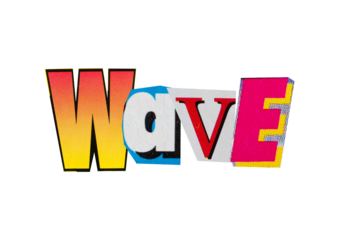 Ransom word "wave" from printout magazine cutout, collage element for graphic design isolated on transparent background