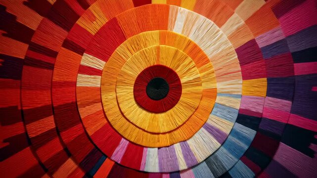 Colorful paper decorations at festival concept. Vibrant circular patterns showcase rich textures and hues, celebrating cultural festivities.