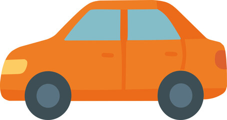 Cartoon style orange car with blue windows and wheels. Flat illustration perfect for icons, education, games, travel, and transport designs.