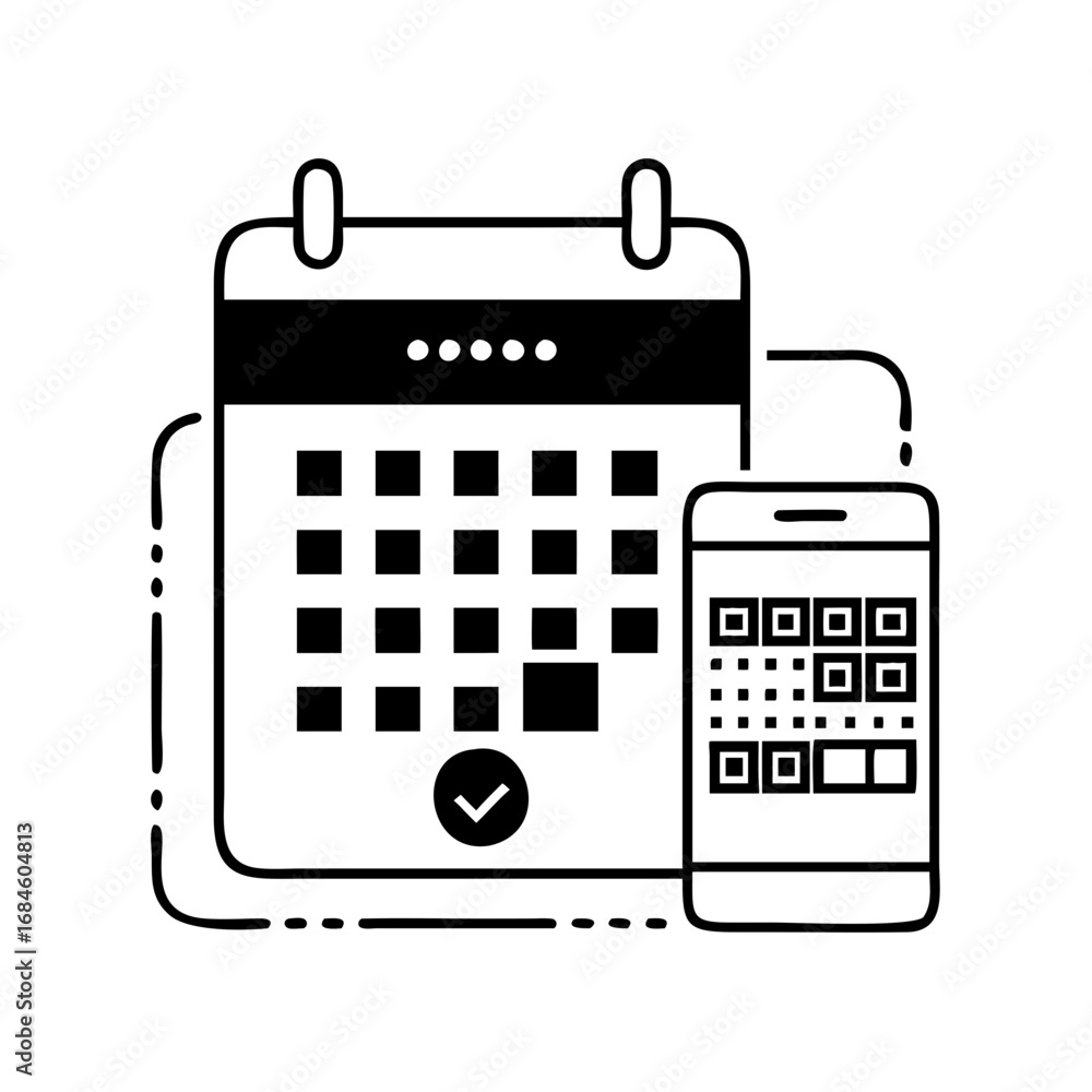 Poster calendar and smartphone with qr code, symbolizing scheduling and digital appointments icon