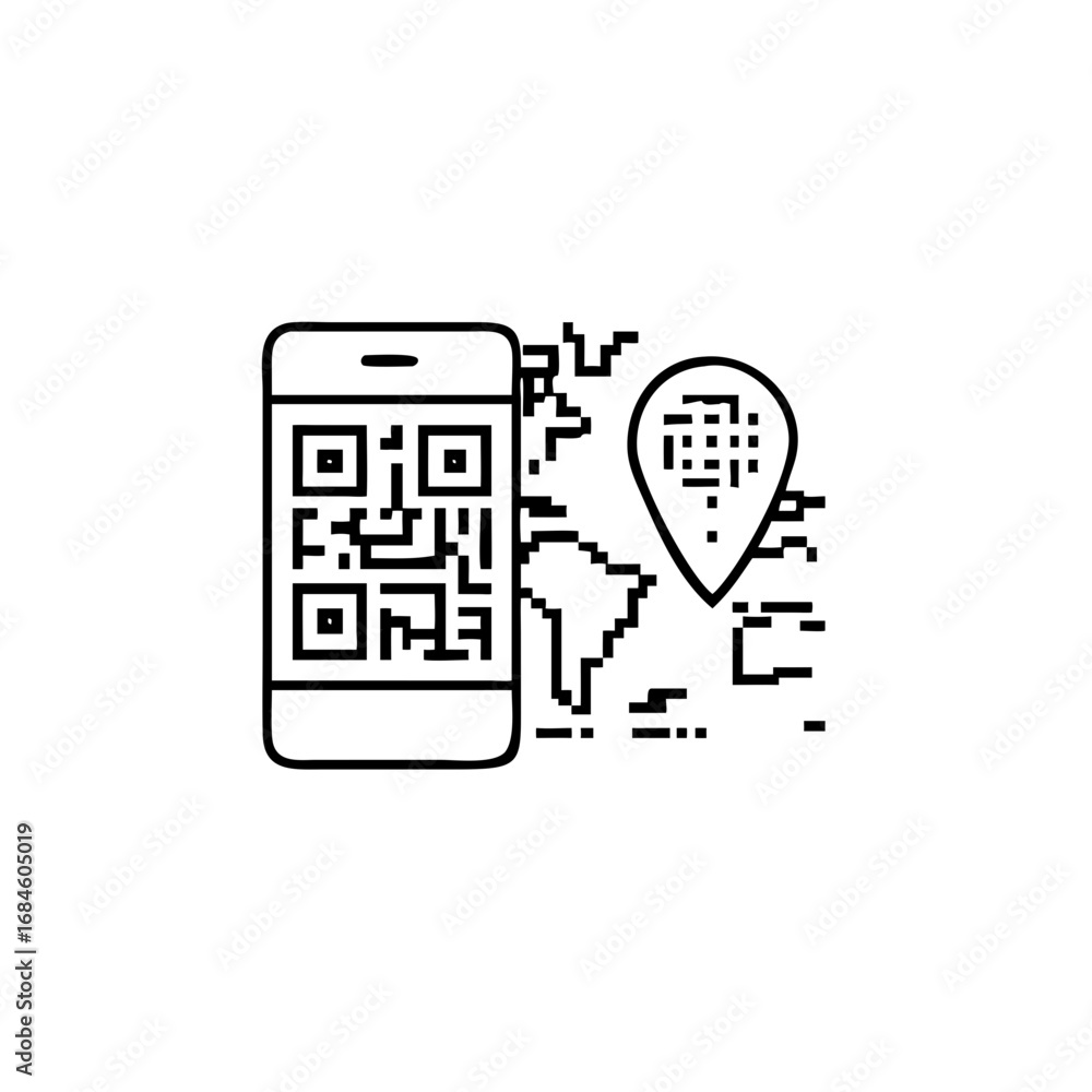 Aufkleber smartphone with qr code and location pin on world map icon