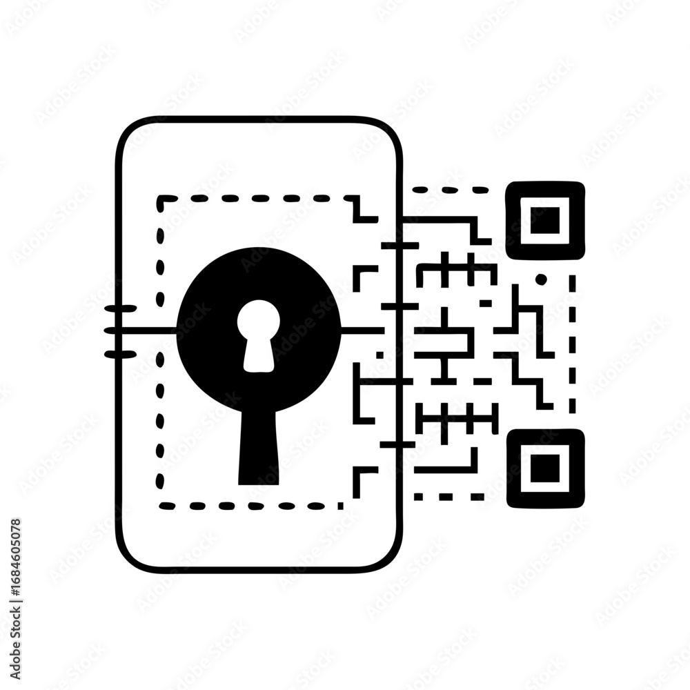 Poster smartphone screen with keyhole and qr code icon