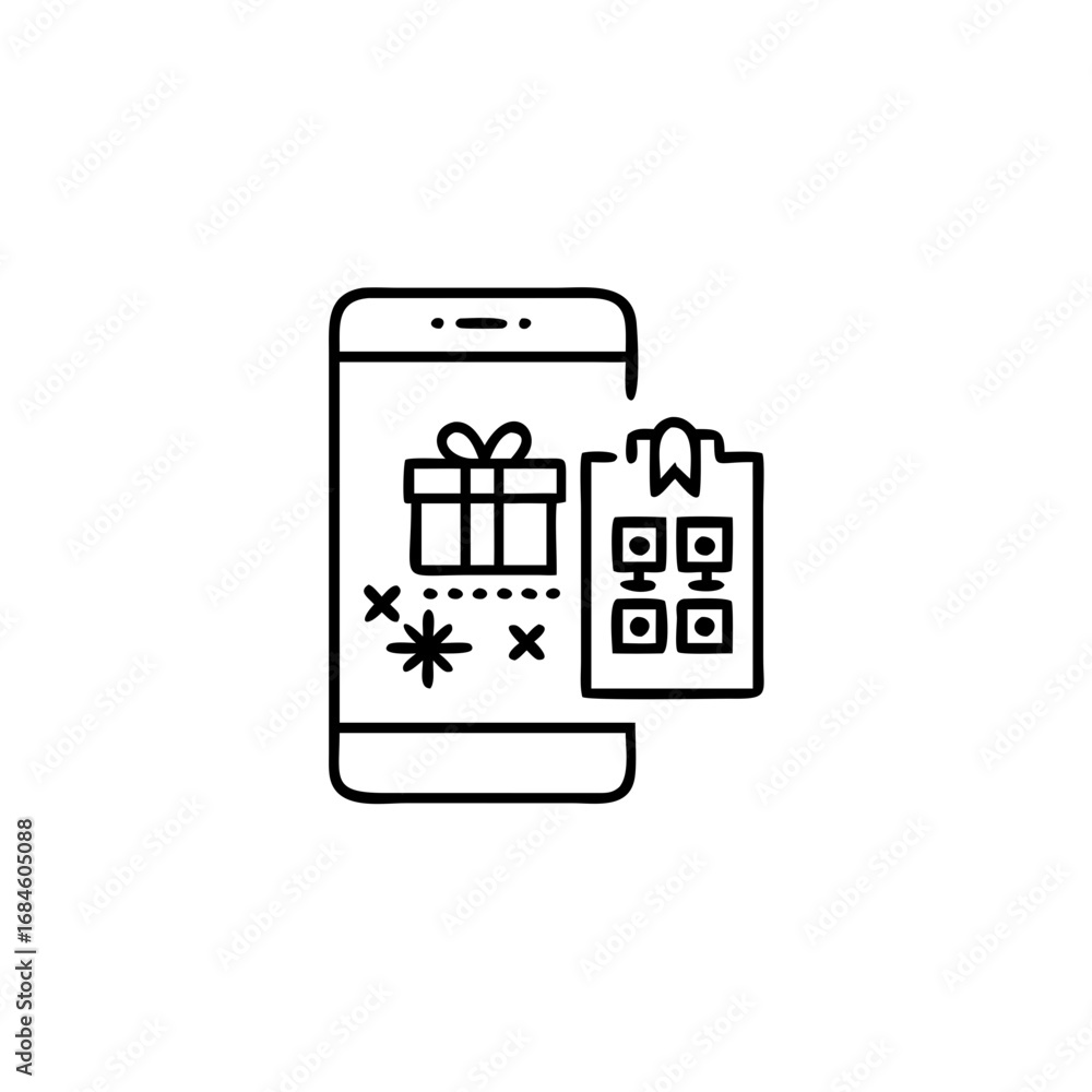 Poster mobile phone displaying a gift box and qr code icon