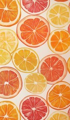 Playful watercolor citrus slices pattern with oranges and lemons in vibrant orange and yellow tones on off-white background, lively design for fabric or wallpaper