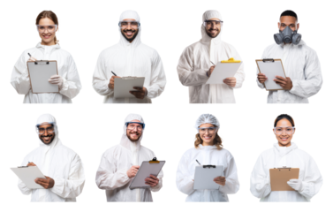 PNG Diverse scientists in protective gear, element set on transparent background
