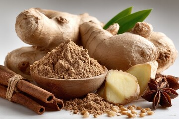 Ginger root, powder, cinnamon, star anise