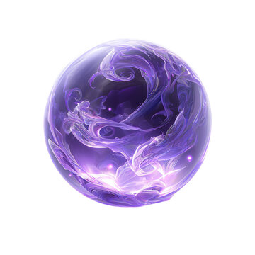 Ethereal purple orb with swirling patterns and glowing elements against a white background  PNG image, transparent background