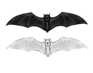 Two Bats in Black and White with Spread Wings
