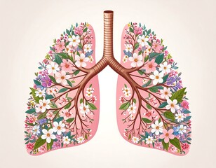 A delicate illustration of lungs adorned with vibrant flowers, evoking a sense of health and natural beauty.