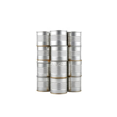 Pile of Metallic Cans Stacked Composition on Transparent Background